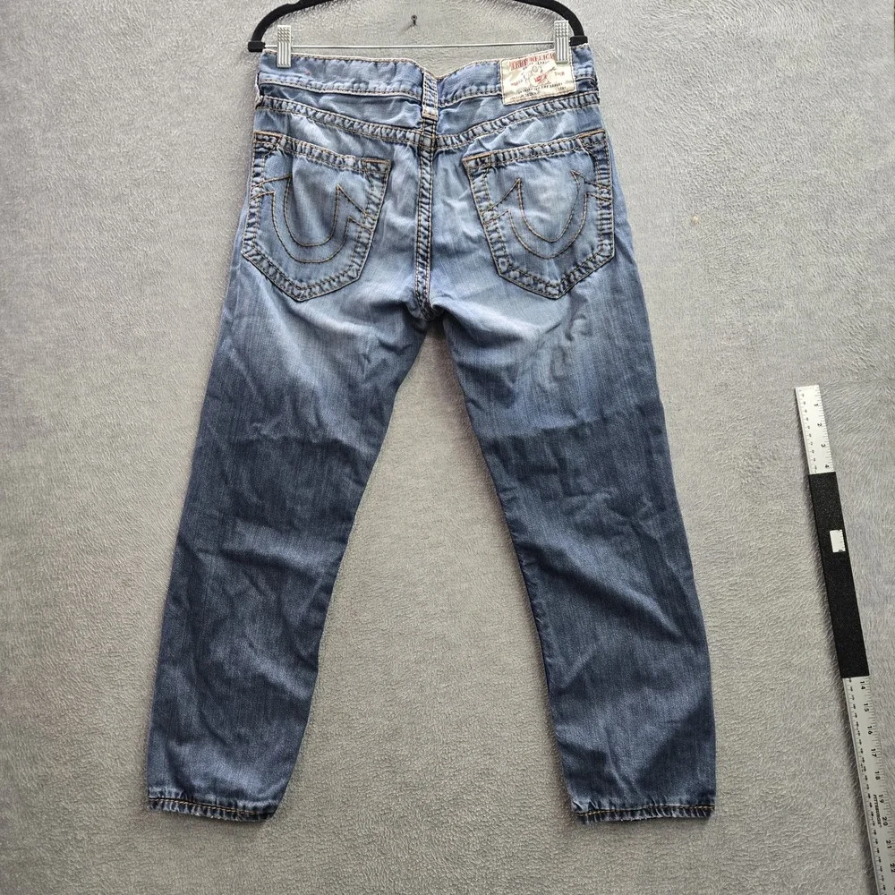 True Religion Brand Jeans Men Jeans 33 Blue Denim Skinny Red Orange Big T READ